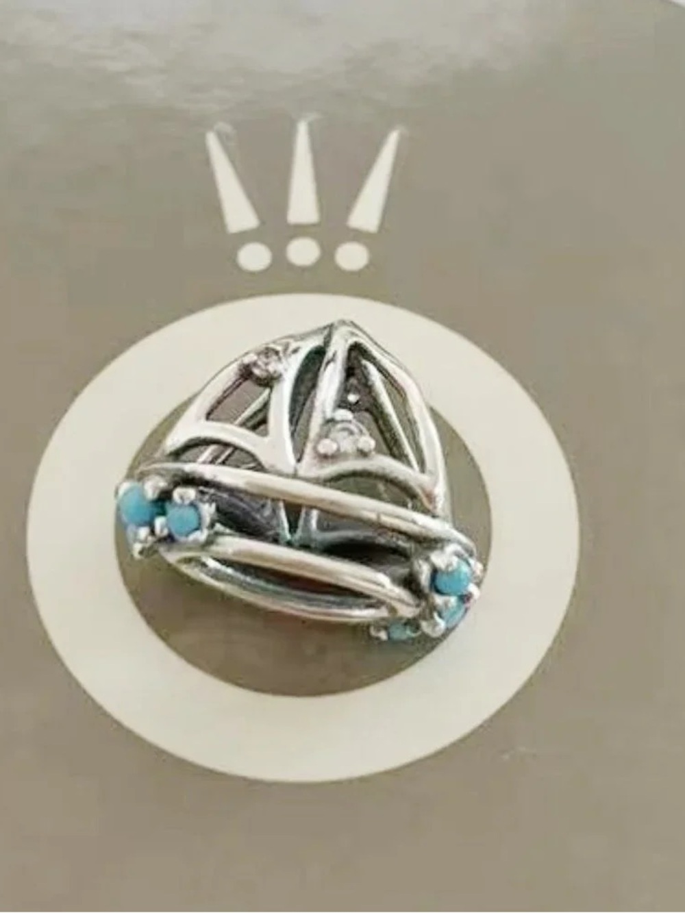 Pandora Silver Bracelet Charm with Turquoise Accents